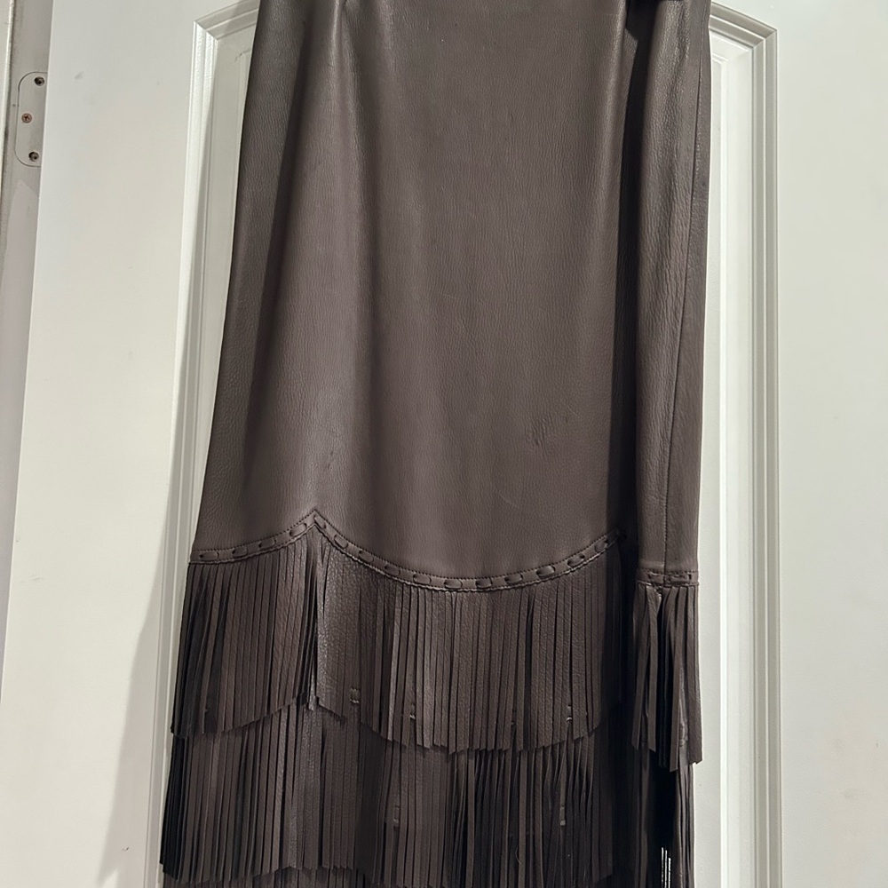Chic Fringe Maxi Skirt leather